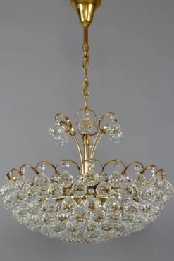 Clearance Pamono Seven Light Crystal Glass and Gilt Brass Chandelier, Germany, 1970s