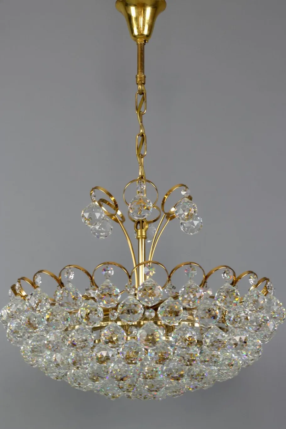 Clearance Pamono Seven Light Crystal Glass and Gilt Brass Chandelier, Germany, 1970s