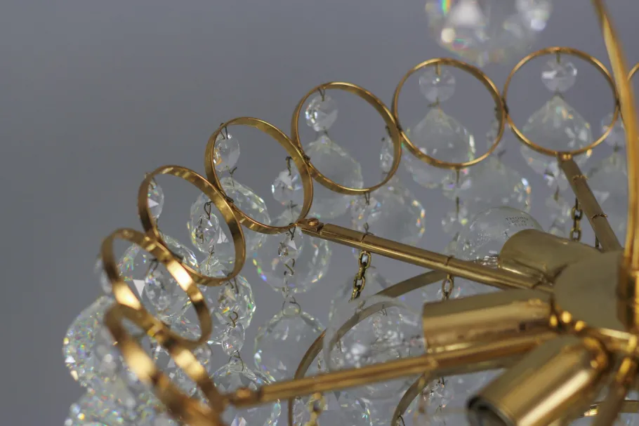 Clearance Pamono Seven Light Crystal Glass and Gilt Brass Chandelier, Germany, 1970s