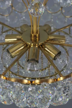 Clearance Pamono Seven Light Crystal Glass and Gilt Brass Chandelier, Germany, 1970s