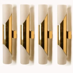 Hot Pamono Several Wall Sconce in Opaline Glass and Brass in the style of Raak, 1970