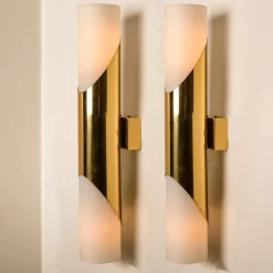 Hot Pamono Several Wall Sconce in Opaline Glass and Brass in the style of Raak, 1970