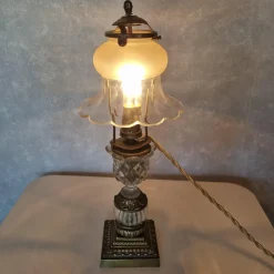 Outlet Pamono Shaped Crystal, Bronze and Brass Desk Lamp, Early 1900s