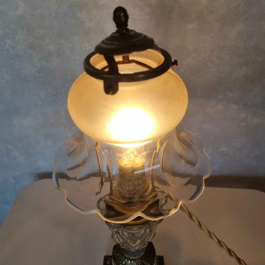 Outlet Pamono Shaped Crystal, Bronze and Brass Desk Lamp, Early 1900s