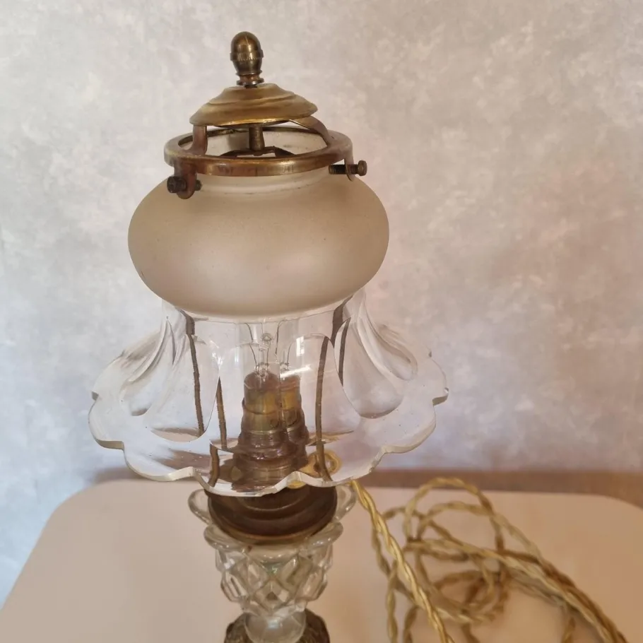 Outlet Pamono Shaped Crystal, Bronze and Brass Desk Lamp, Early 1900s