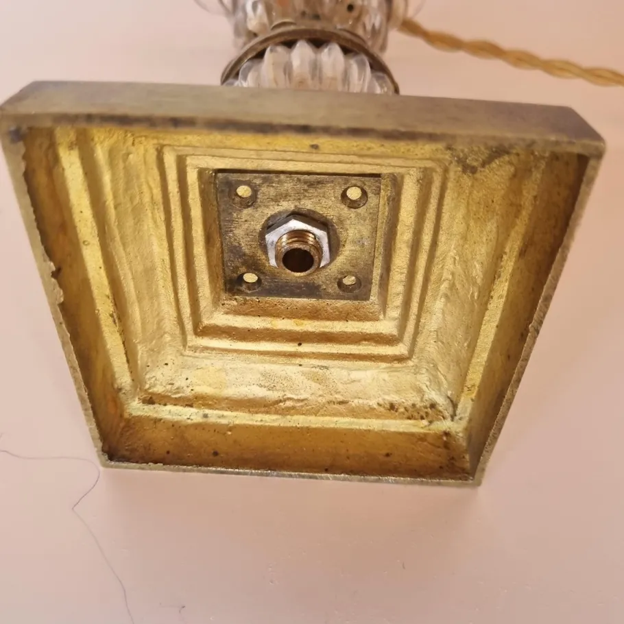 Outlet Pamono Shaped Crystal, Bronze and Brass Desk Lamp, Early 1900s