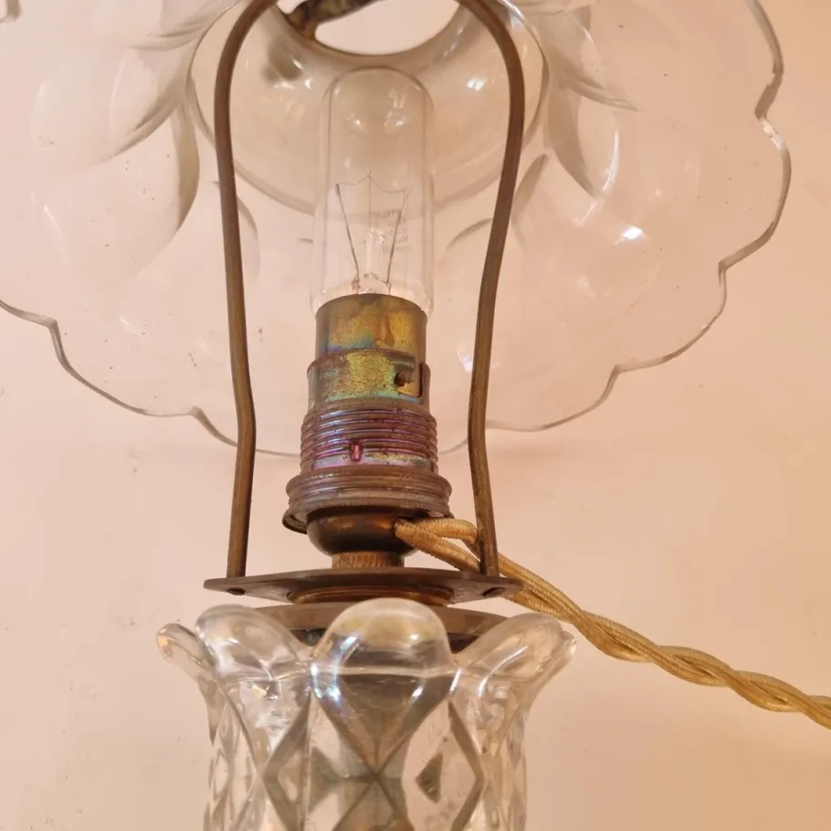 Outlet Pamono Shaped Crystal, Bronze and Brass Desk Lamp, Early 1900s