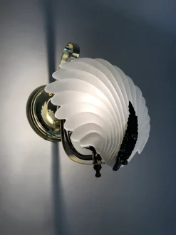 Clearance Pamono Shell Wall Lights in Glass and Gold-Plated Metal, 1980s, Set of 2