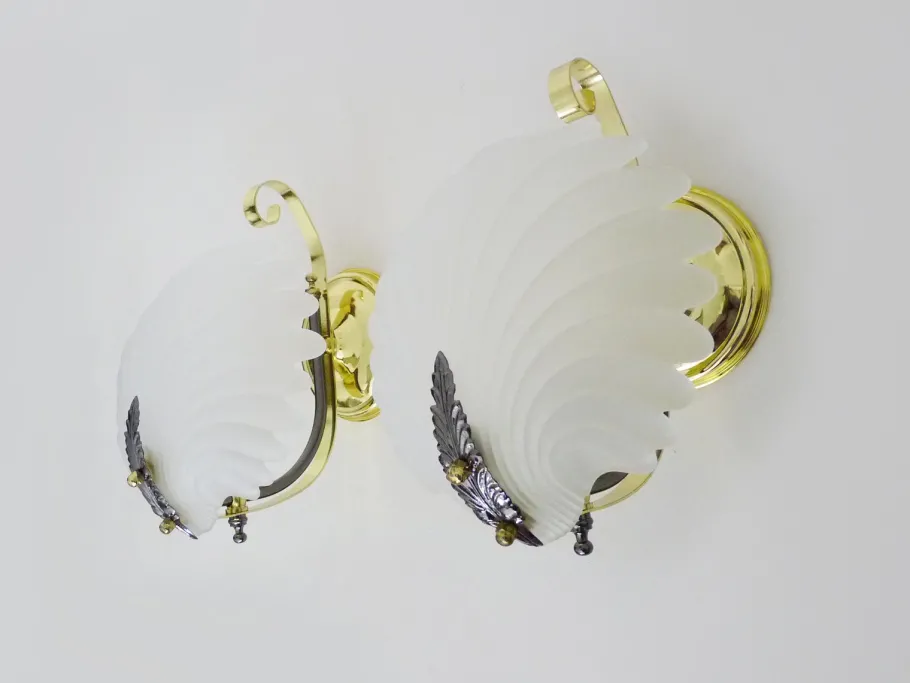 Clearance Pamono Shell Wall Lights in Glass and Gold-Plated Metal, 1980s, Set of 2
