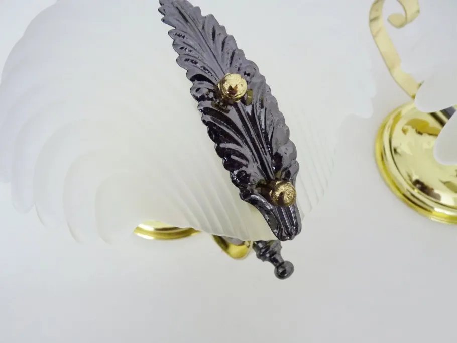 Clearance Pamono Shell Wall Lights in Glass and Gold-Plated Metal, 1980s, Set of 2