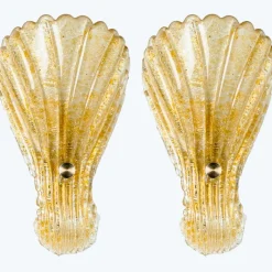 Discount Pamono Shell Wall Lights in Murano Glass by Barovier and Toso, 1969, Set of 2