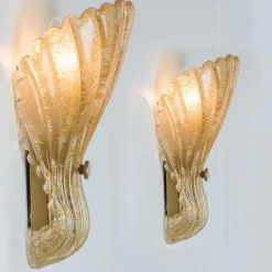 Discount Pamono Shell Wall Lights in Murano Glass by Barovier and Toso, 1969, Set of 2
