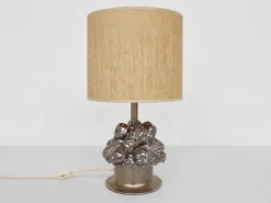 Pamono Silver-Glazed Ceramic Table Lamp by Ugo Zaccagnini, Italy, 1970s