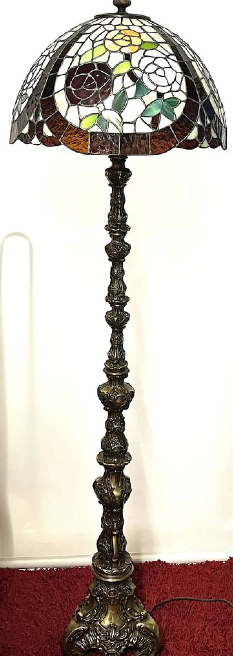 New Pamono Single Brass Tiffany Shade Floor Lamp from Unbekannt, 1950s