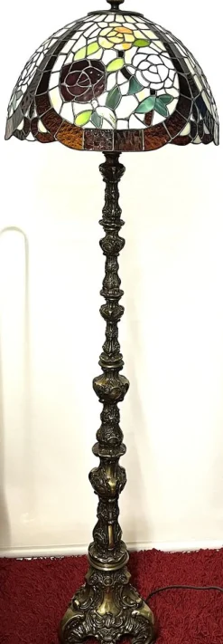 New Pamono Single Brass Tiffany Shade Floor Lamp from Unbekannt, 1950s