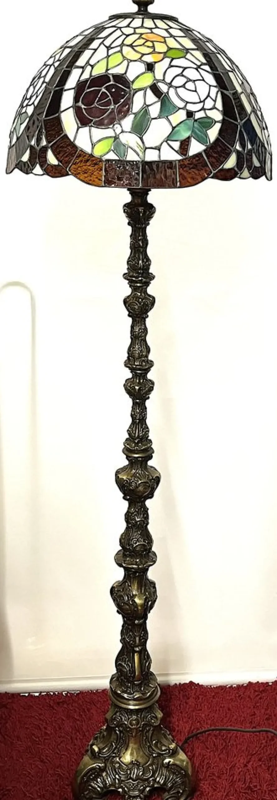 New Pamono Single Brass Tiffany Shade Floor Lamp from Unbekannt, 1950s