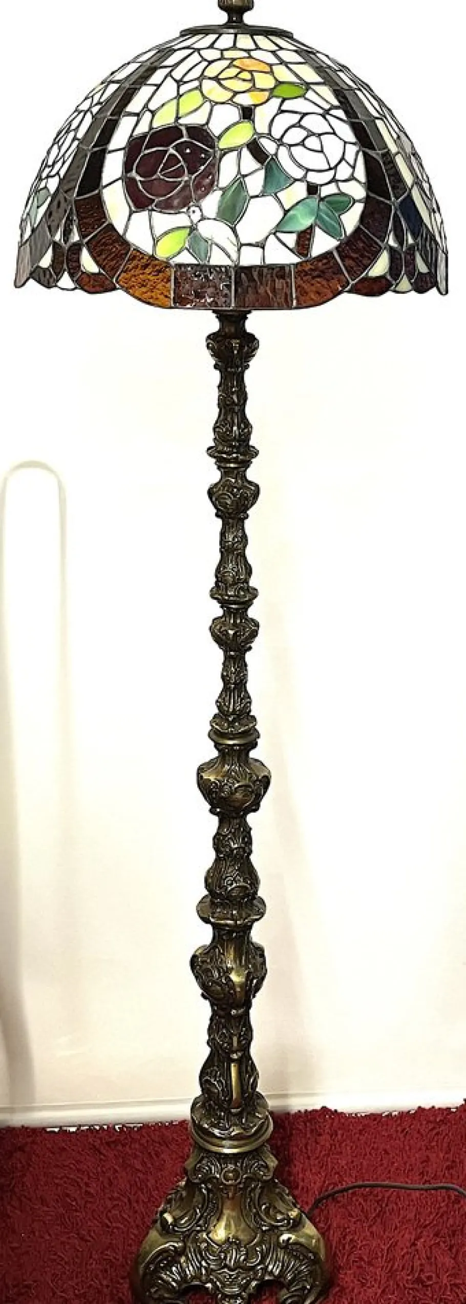 New Pamono Single Brass Tiffany Shade Floor Lamp from Unbekannt, 1950s