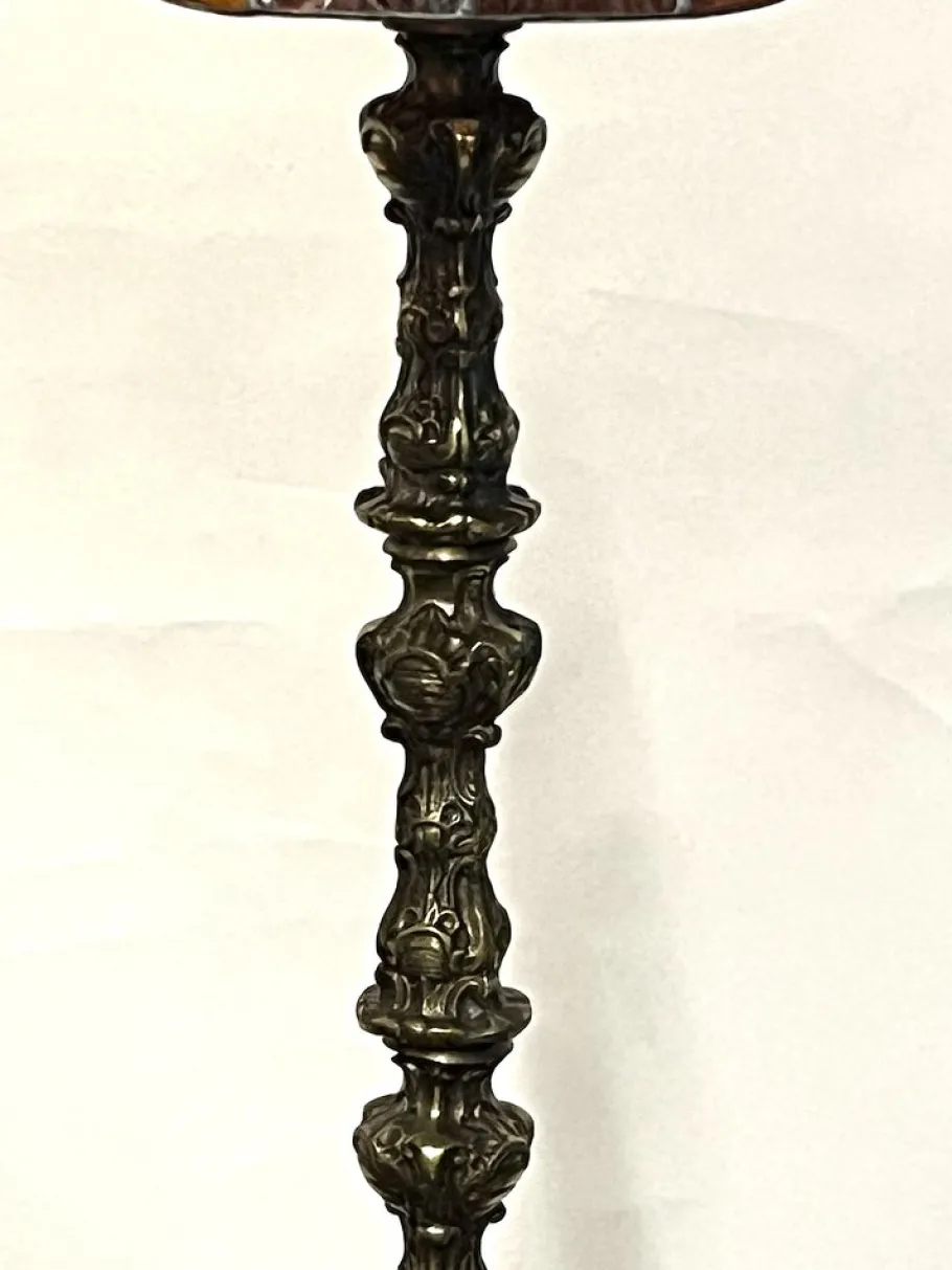 New Pamono Single Brass Tiffany Shade Floor Lamp from Unbekannt, 1950s