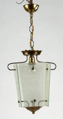 Best Pamono Single-Light Chandelier in Ground Glass in the shape of an Isosceles Trapezium, Italy, 1950