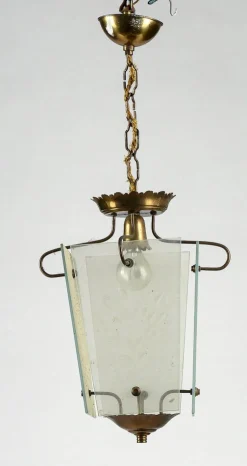 Best Pamono Single-Light Chandelier in Ground Glass in the shape of an Isosceles Trapezium, Italy, 1950