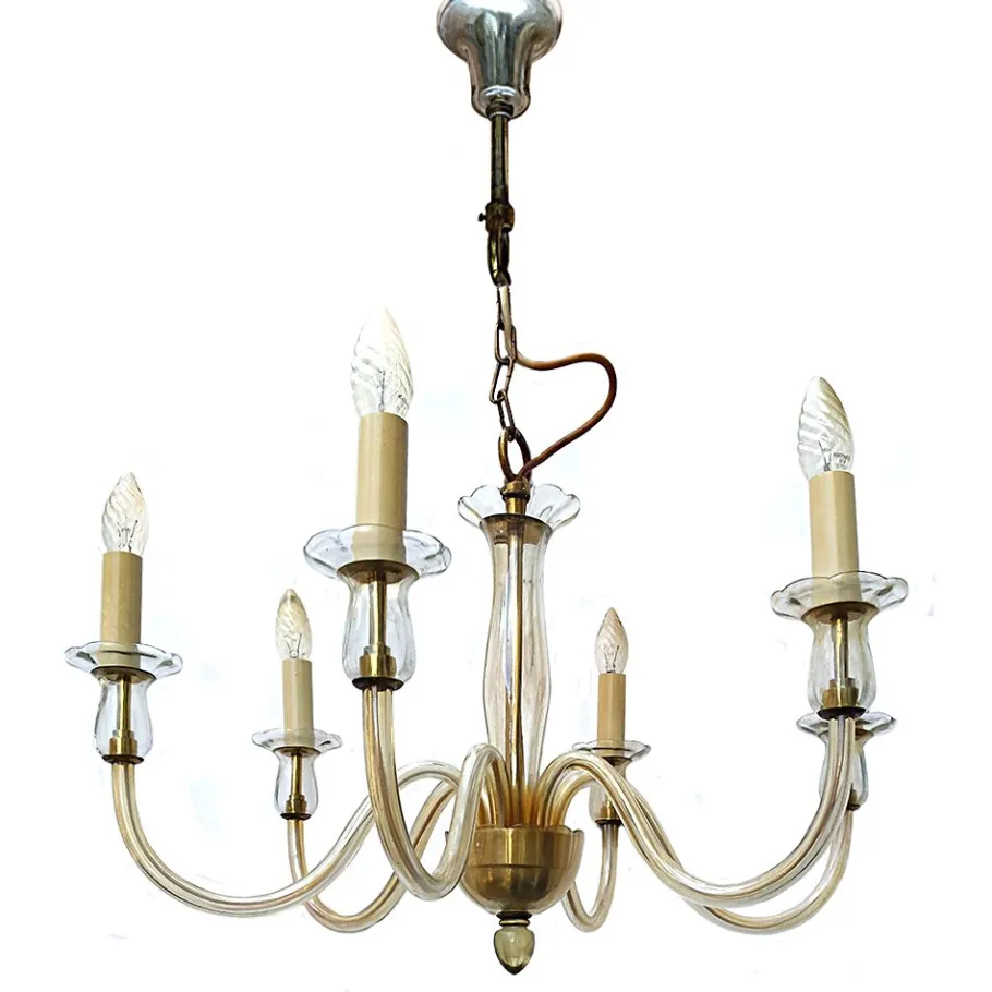 Sale Pamono Six-Arm Murano Glass Chandelier, 1960s