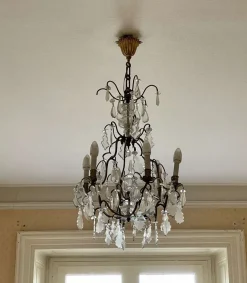 Discount Pamono Six-Light Chandelier in Bronze and Cut Crystal