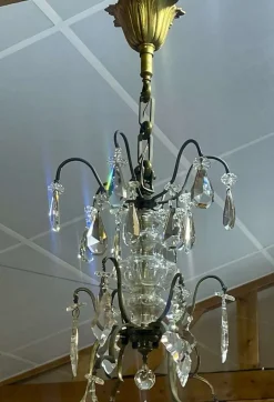 Discount Pamono Six-Light Chandelier in Bronze and Cut Crystal