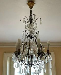 Discount Pamono Six-Light Chandelier in Bronze and Cut Crystal