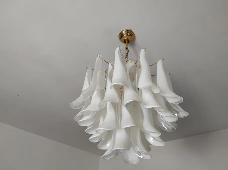 Clearance Pamono Six-Light Murano Glass Petal Chandeliers, 1970s, Set of 2