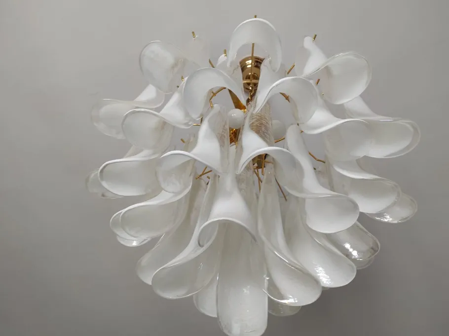 Clearance Pamono Six-Light Murano Glass Petal Chandeliers, 1970s, Set of 2