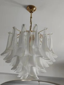 Clearance Pamono Six-Light Murano Glass Petal Chandeliers, 1970s, Set of 2