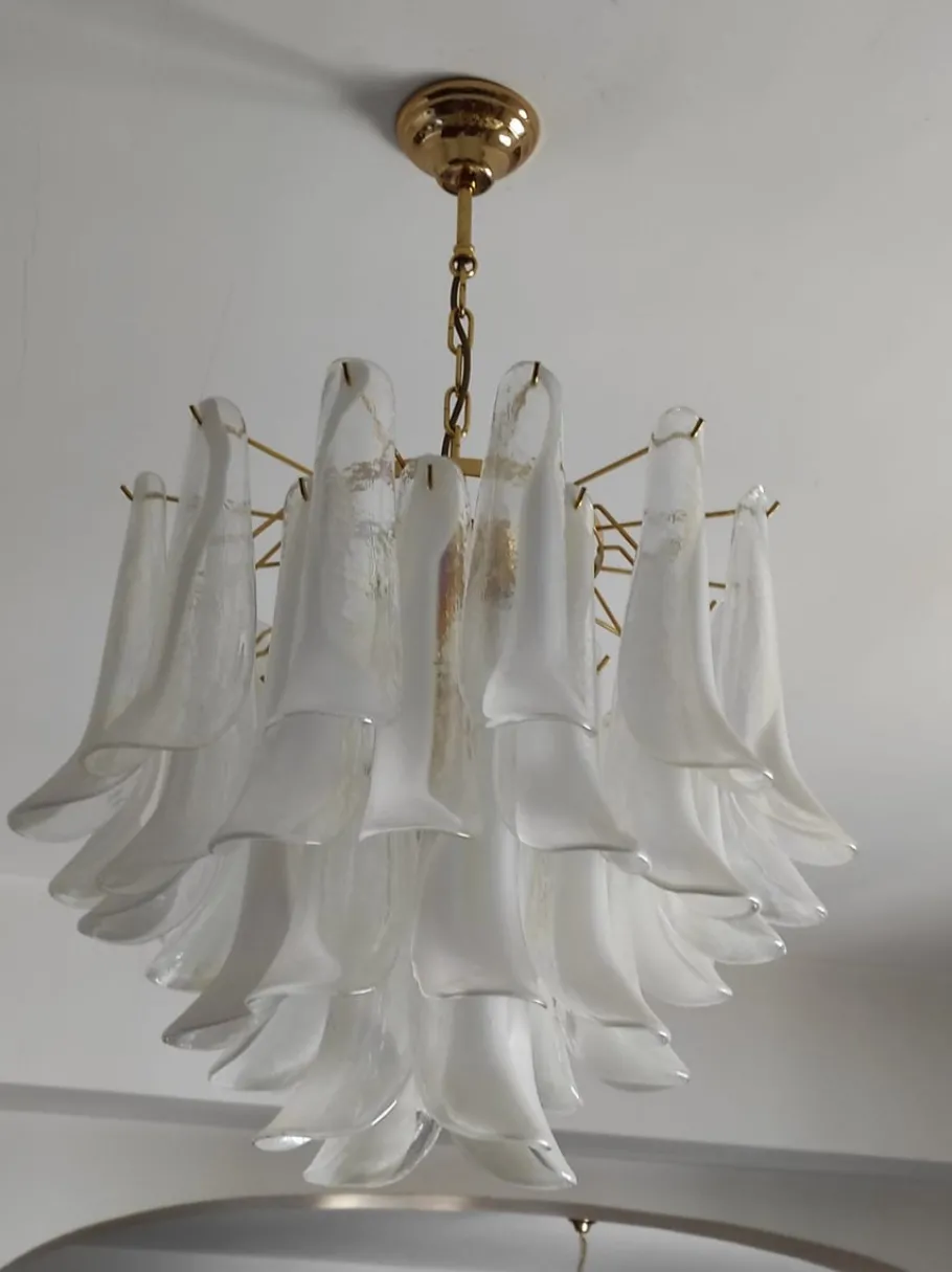 Clearance Pamono Six-Light Murano Glass Petal Chandeliers, 1970s, Set of 2