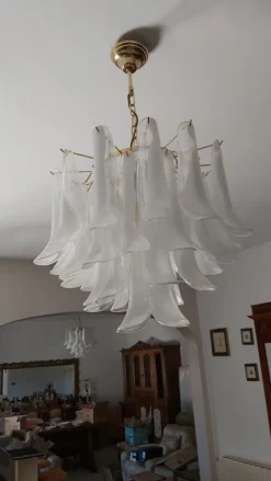 Clearance Pamono Six-Light Murano Glass Petal Chandeliers, 1970s, Set of 2
