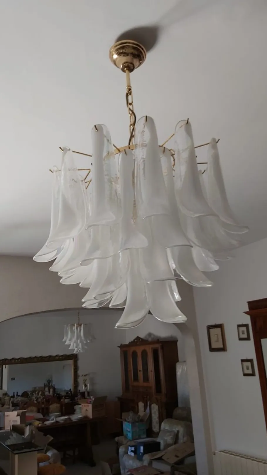 Clearance Pamono Six-Light Murano Glass Petal Chandeliers, 1970s, Set of 2
