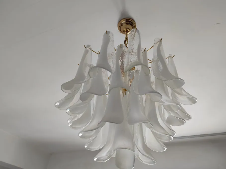 Clearance Pamono Six-Light Murano Glass Petal Chandeliers, 1970s, Set of 2