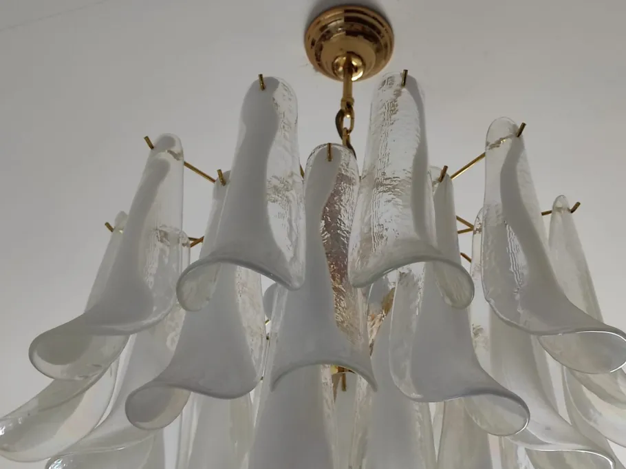 Clearance Pamono Six-Light Murano Glass Petal Chandeliers, 1970s, Set of 2