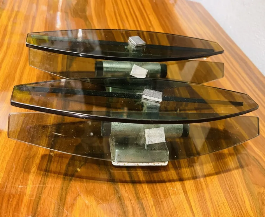 Clearance Pamono Smoked Glass Wall Lamps with Chrome Inserts from Fontana Arte, Set of 2