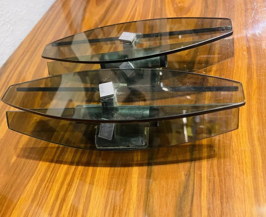 Clearance Pamono Smoked Glass Wall Lamps with Chrome Inserts from Fontana Arte, Set of 2