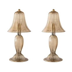 Pamono Smoky Murano Glass Table Lamps, Italy, 1990s, Set of 2