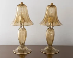 Pamono Smoky Murano Glass Table Lamps, Italy, 1990s, Set of 2