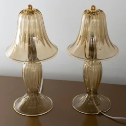 Pamono Smoky Murano Glass Table Lamps, Italy, 1990s, Set of 2