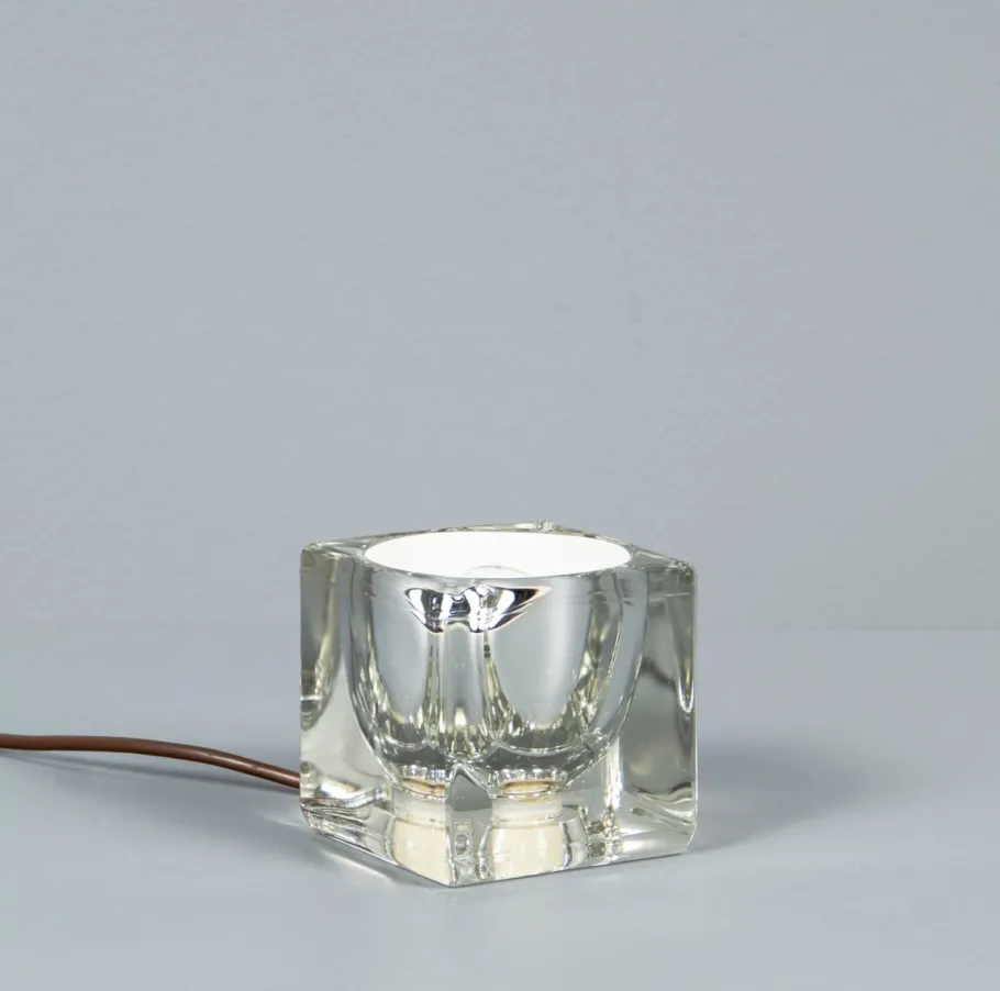 Outlet Pamono Solid Glass Ice Cube Table Lamp from Peill & Putzler, 1970s