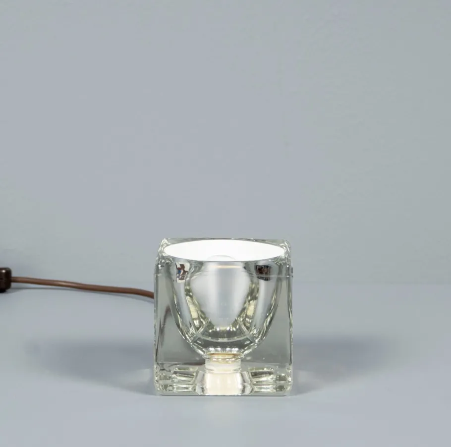 Outlet Pamono Solid Glass Ice Cube Table Lamp from Peill & Putzler, 1970s
