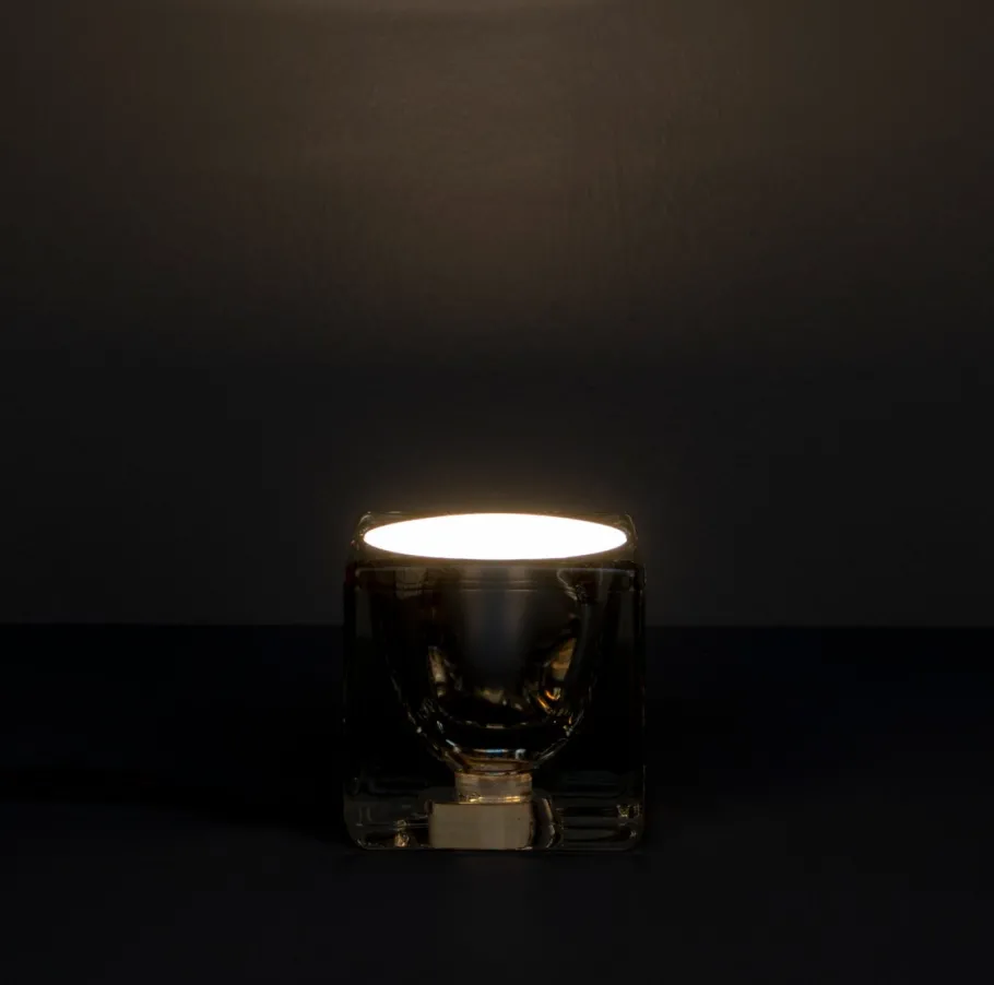 Outlet Pamono Solid Glass Ice Cube Table Lamp from Peill & Putzler, 1970s