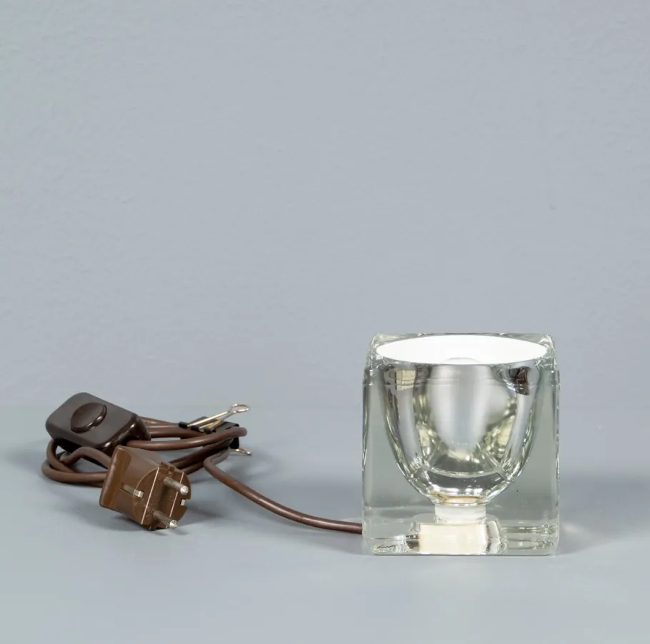 Outlet Pamono Solid Glass Ice Cube Table Lamp from Peill & Putzler, 1970s