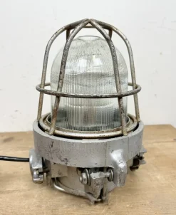 New Pamono Soviet Industrial Cast Aluminium Bunker Pendant Light with Iron Grid, 1960s