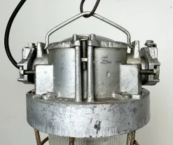 New Pamono Soviet Industrial Cast Aluminium Bunker Pendant Light with Iron Grid, 1960s