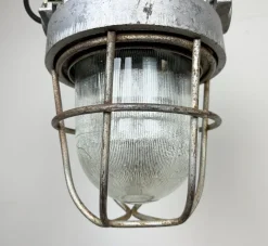 New Pamono Soviet Industrial Cast Aluminium Bunker Pendant Light with Iron Grid, 1960s