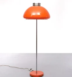 Pamono Space Ace Orange Shade Floor Lamp, Italy, 1970s