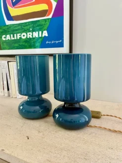Discount Pamono Space Age Blue Glass Bedside Lamps, 1980, Set of 2
